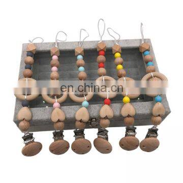 Food Grade Silicon Beads Wooden Pacifier Clips Soother Chain For Babies photo-2