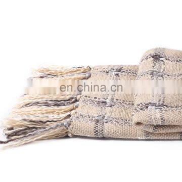 100%Acrylic Thick Beige Woven Check Pattern South Korean Style Blanket photo-3