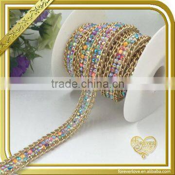 Mixed color resin rhinestone chain diy hotfix rhinestone trimming for handbags sandals FHRS-004