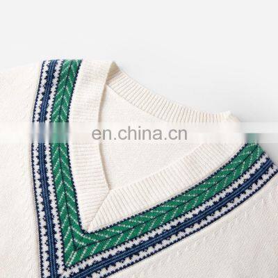 Women Casual V Neck Fashion Design Jacquard Knit Loose Cashmere Sweater photo-5