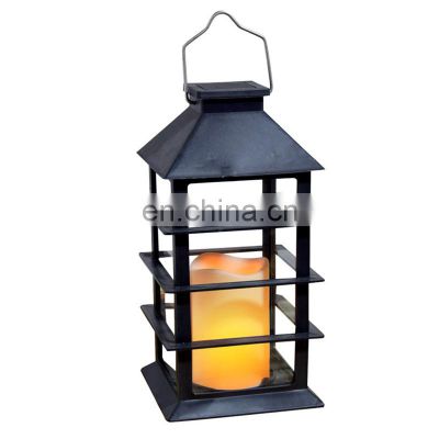 Modern Garden Plastic Rattan Lantern Outdoor Lighting Hook Waterproof  LED Candle Solar Powered Lantern