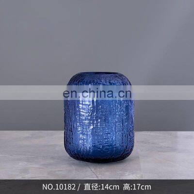 China Factory Wholesale Blue Color Ripple Flower Vase Glass Vase for Home Decoration photo-2
