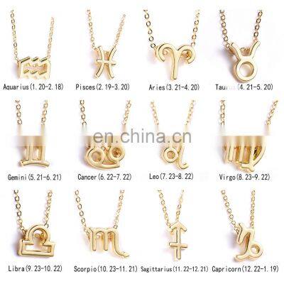 Wholesale Fashionable Gift Jewelry, 12 Astrology Letter Sign Design Creative Simple Diamond Pendant Zodiac Necklace/ photo-4