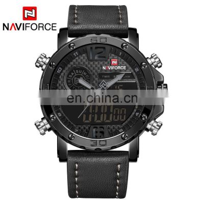 NAVIFORCE NF9134 Luxury Analog Digital Day Date Timing Back Light Leather Band Men Wrist Watch