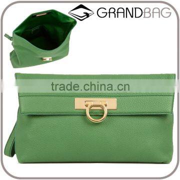 fashion grained leather clutch bag simple folded dinner ladies hand bags with wristlet strap 2016 popular apple green