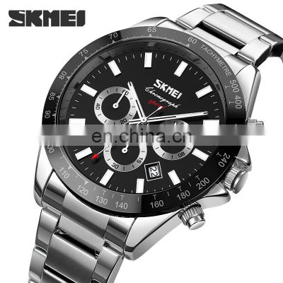 New Arrival Skmei 9259 Men Quartz Watch Chronograph Wristwatch Stainless Steel Strap Custom Brand