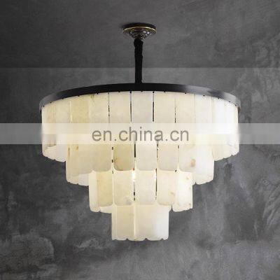 Modern Round Brass Alabaster Pendant Lighting Chandelier for Living Room