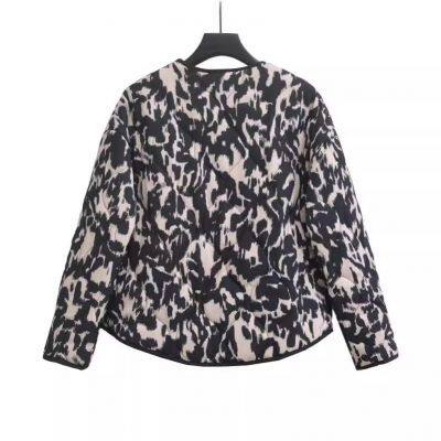 Women's versatile animal print round neck single breasted long sleeved cotton jacket jacket