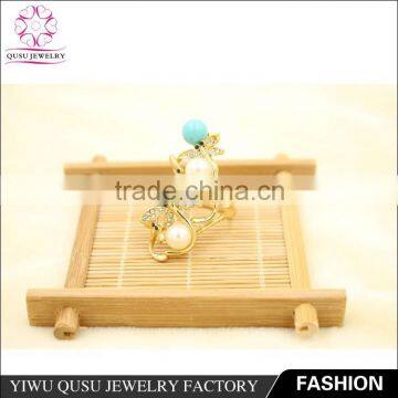 2015 Yiwu New Products Gold Plated With 2 Pcs Imitation Pearls and 2 Pcs Sapphire Plastic Beads photo-5