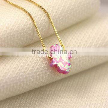 Synthetic 8*10mm Bubble Gum Opal Hamsa Shape 18K Plated Chain 925 Sterling Silver Necklace photo-2