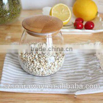 Natural beauty glass canister glass storage jar with bamboo lid