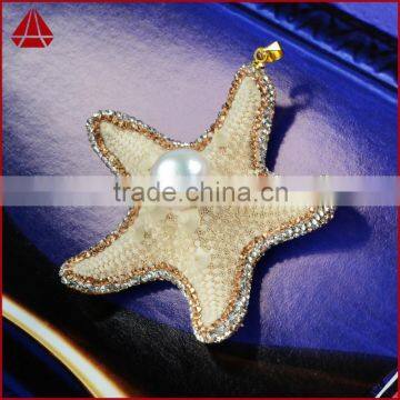 Natural starfish pendant with zircon pave on edge with pearl rhinestone jewelry