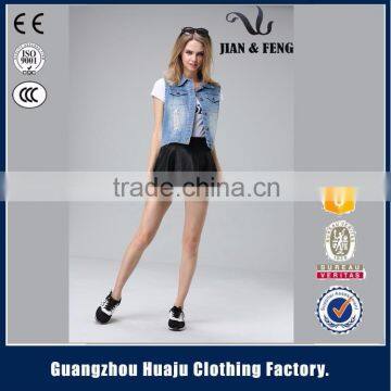 2016 High Fashionable Sleeveless Spring Summer Ladies Girls Short Cotton Spandex Denim Vest photo-2