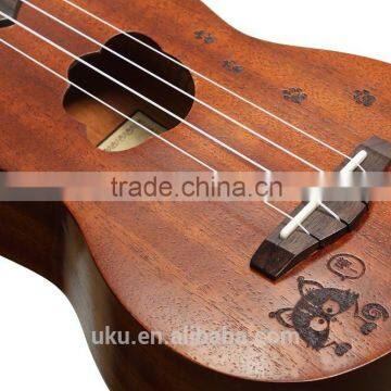 UKU Wholesale 21" Engraving Lovely Soprano Wooden Ukulele With Ukulele Case Bag photo-5