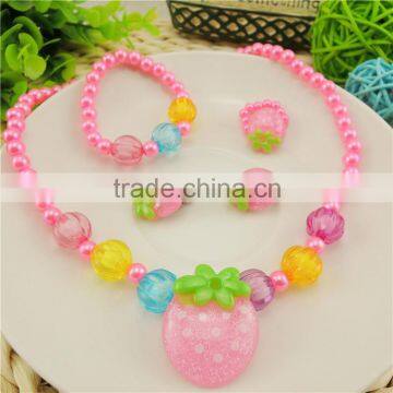 lovely pink strawberry pendant children jewelry set