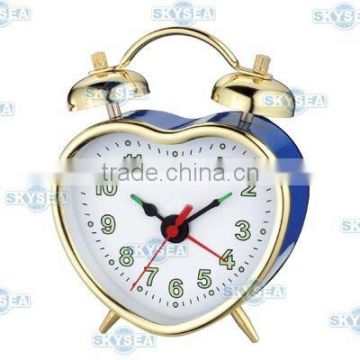 Metal mechanical heart shaped twin bell alarm clock