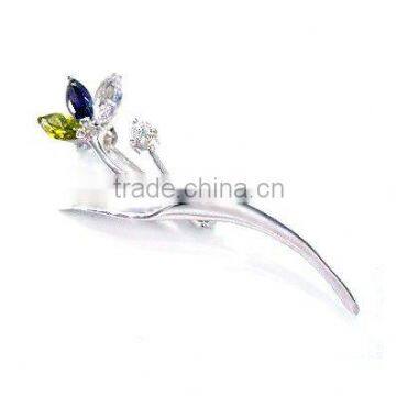 Sterling Silver Flower Brooch with CZ Stones (DZA-0934)