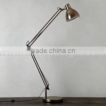 UL CUL Listed Antique Brass Adjustable Floor Lamp Metal With Swing Arm And Foot Switch F30017