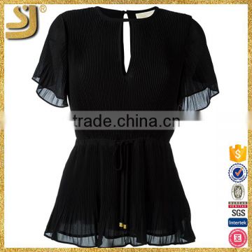 Latest fashion woman black pleated blouse