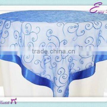 YHT#140 satin edge embroidery organza polyester banquet wedding wholesale cheap table cloth linen overlay