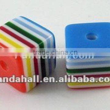 Striped Resin Beads, Cube, Multi Color(RB019Y)