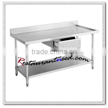 S054 Stainless Steel Table With Drawer & Splash Back-With Under Shelf (Round)