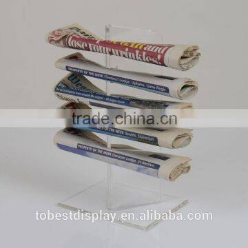 5 tiers handmade clear newspaper display rack,newspaper holder,acrylic newspaper display stand