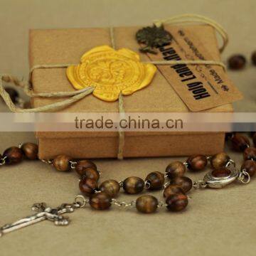 Olive Wood Catholic Rosary With Oval Olive Wood Beads Retail Box photo-2