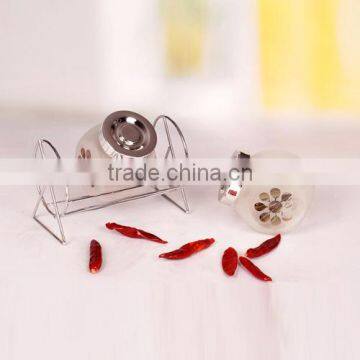 new design 3pcs slant frosted glass spice set with flower