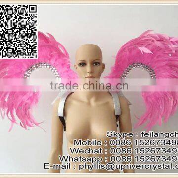 Pink Rooster Feather Wings For Samba Carnival Girl