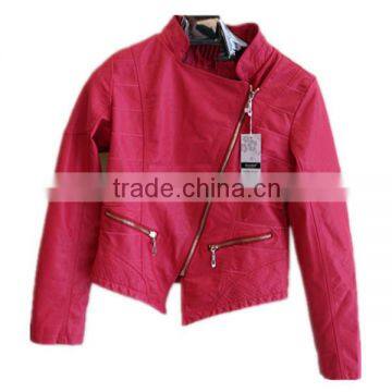 the newest design fashion pink pu leather jacket for women oem service