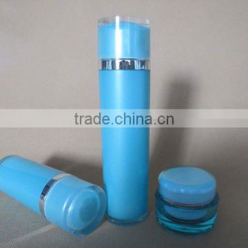 Plastic Cosmetic Packaging, Round Acrylic Cream Jar and Cylindrical Lotion Bottle