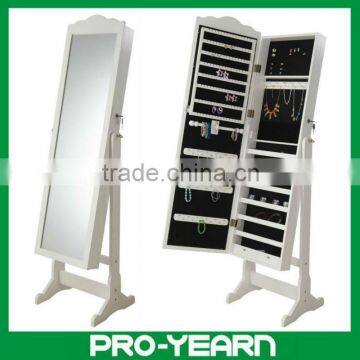 Floor Standing Wooden Mirrored Jewelry Cabinet with Wavelike Top Design and Classic Designs for Jewellery Storage and Display