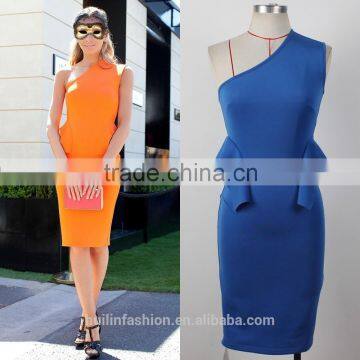 2015 one shoulder fashion patterns waist fashion party cocktail dress for full