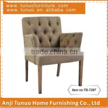 TB-7287 Linen covered Chair for hotel room with Buttons tufted back&arms