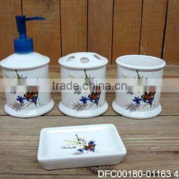 Ceramic 4 PCs of Basic Bathroom Set with Butterfly and Flower Decal