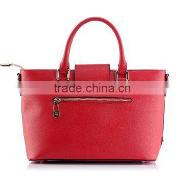 Red Lock Closure Ladies Bag Hard Leather Women Tote Made in China photo-4