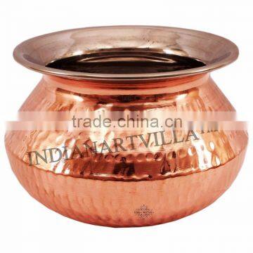 Steel Copper Punjabi Serving Handi 900 ML - Serving Dish Curry Tableware Home Hotel Restaurant