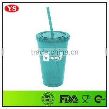 16oz bpa free insulated double wall reuseable plastic straw cup