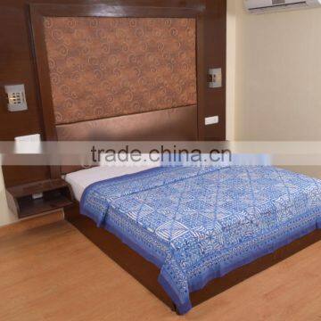Indian Ethnic Hand Block Print Bedspread Applique Cut Work Bedding Indigo Bed Cover Throw photo-2