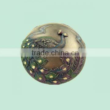 round peacock green purple feathers jewelry keepsake holder