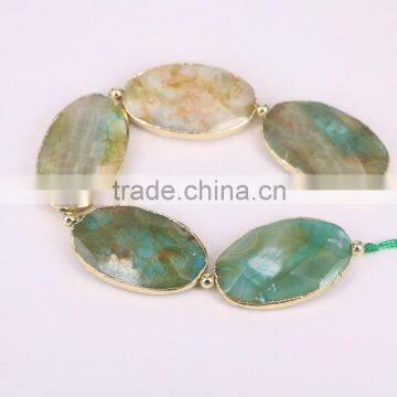 Full Strand Dragon Vein Agate Stone Beads, Oval Agate Druzy Gemstone Fashion Gold Plated Jewelry