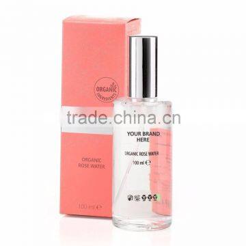 Organic Rose Water For Face and Neck, Natural Cosmetic Product - 100 ml. Private Label Available. Made in EU