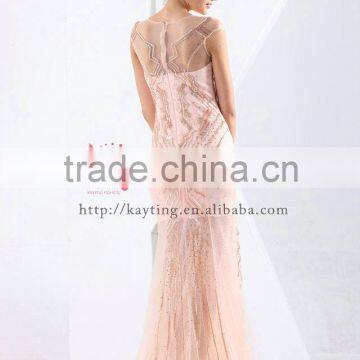 Hot Sale Gorgeous Pink Short Sleeve Transparent Backless Fashion Beaded Party Sexy Dress Elegant Young Sex Evening Dress photo-4
