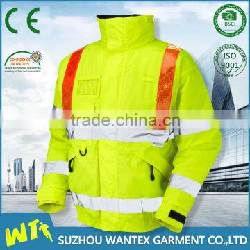 custom made 100% polyester reflective safety bomber jacket