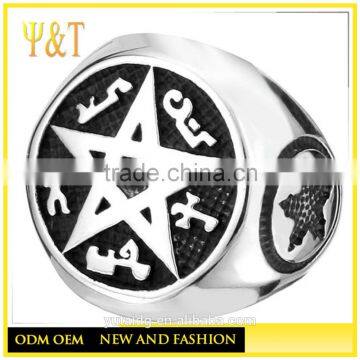 Jingli Jewelry factory wholesale stainless steel pentagram symbol rings, religious star symbol rings (HF-007)