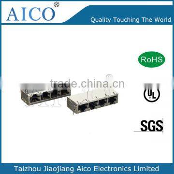 high quality pcb mounting 90 degree 8p8c shielded 1x4 rj45 modular jack without LED light