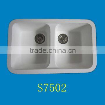 Undermount white resin kitchen sink, acrylic modified double sinks