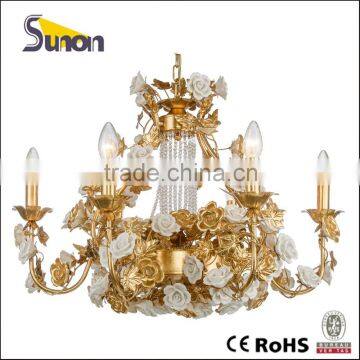 SD1187/6 New design item fancy and luxury gold foil wrought Iron ceramic flower chandelier