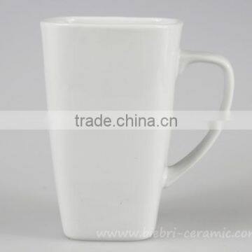 350ml Unique Square Shape Ceramic Porcelain Plain White Tall Coffee Mugs